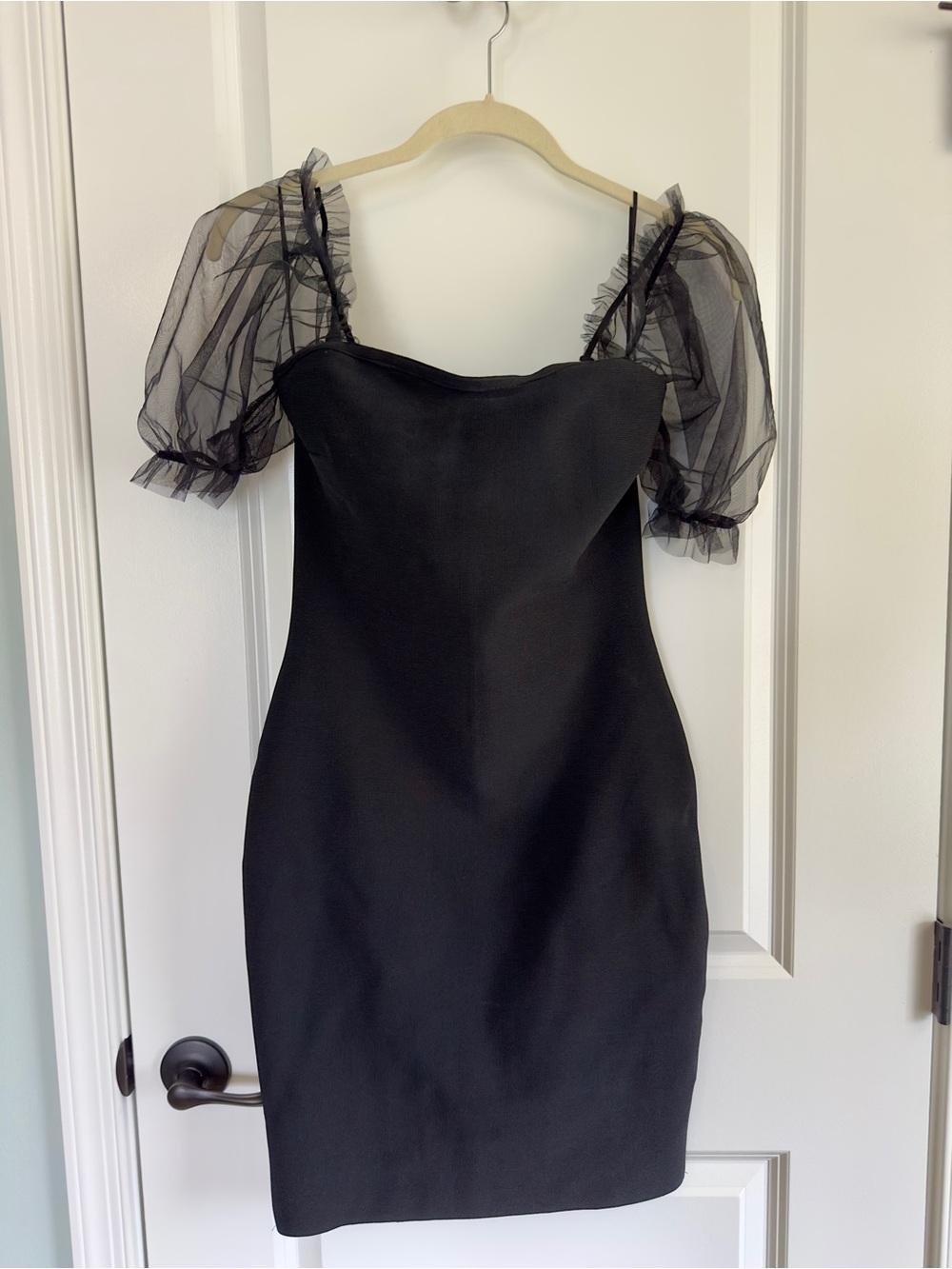 Elegant Black Puff Sleeve Mini Dress